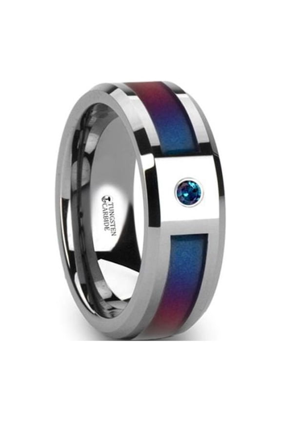 CERULEAN Tungsten Carbide Ring with Blue/Purple Color Changing Inlay and Alexandrite Setting - 8mm