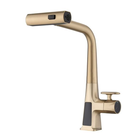 CERYPSA Pull Down Single Lever Kitchen Faucet with Temperature Display Brushed Gold