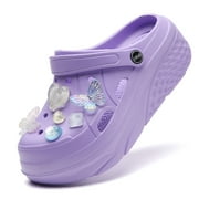 CERYTHRINA Gardener Platform Clogs Slippers Hight Heels Mules Clog Slip on Wedge Sandals Charm Purple Butterfly Nurse Clogs