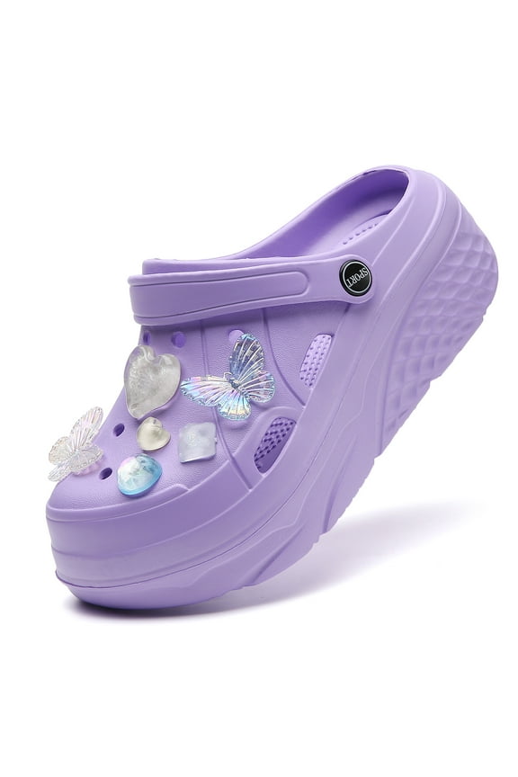 Gardener Platform Clogs Slippers Hight Heels Mules Clog Slip on Wedge Sandals Charm Purple Butterfly Nurse Clogs