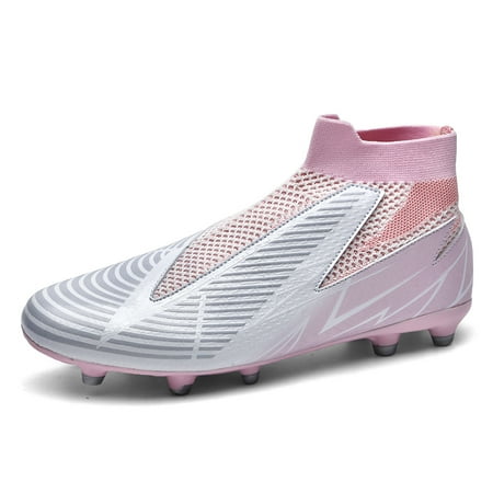 CERYTHRINA Men’s Athletic Soccer Cleats Laceless Boys Outdoor Football Competition Shoes Soft Touch Pink 43