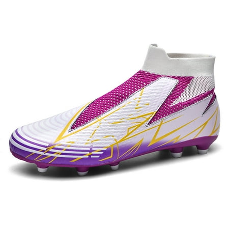 CERYTHRINA Men’s Athletic Soccer Cleats Laceless Boys Outdoor Football Competition Shoes Soft Touch Purple 40