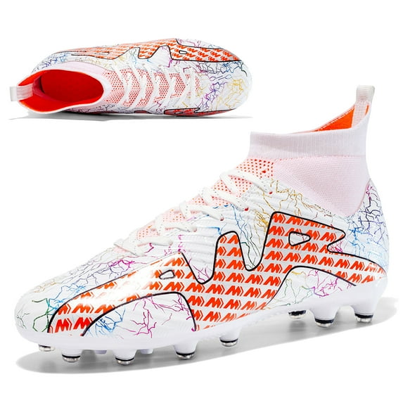 CERYTHRINA Men's Athletic Soccer Shoes Big Kids Youth Outdoor Training Firm Ground Soccer Cleats Orange 33