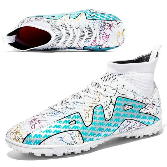 CERYTHRINA Men's Athletic Soccer Shoes Big Kids Youth Outdoor Training Firm Ground Soccer Cleats White 39