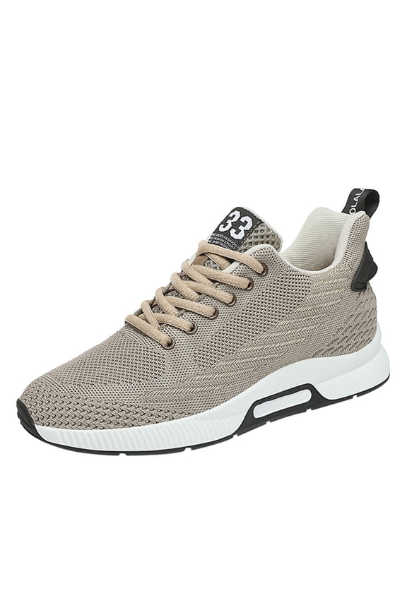 Mens Elevator Sneakers Lace up Sports Shoes Invisible Height Increasing Elevator Shoes 2.36 Inches Taller Lightweight Breathable Mesh Upper Hidden Heel Trainers Beige 38