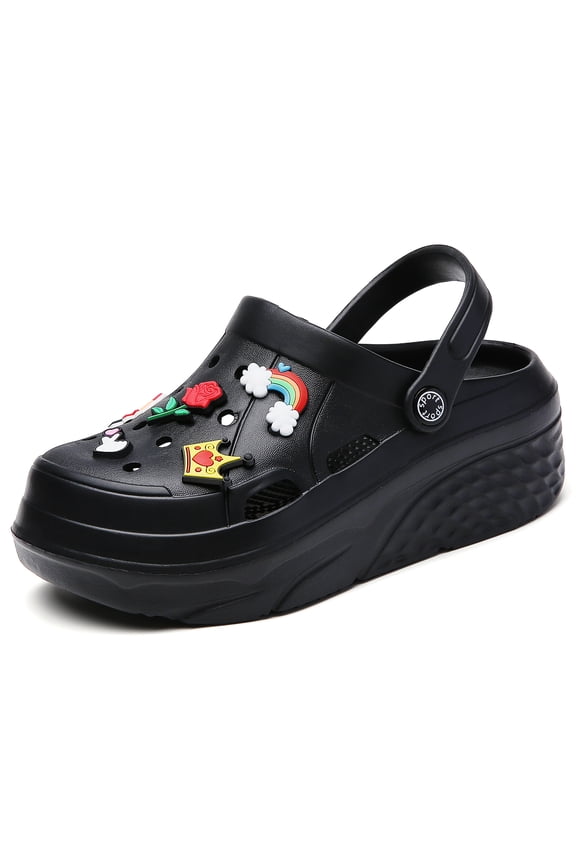 Womens Platform Clogs 2 in High Heels Mules Gardener Platform with Casual Clogs Black 39
