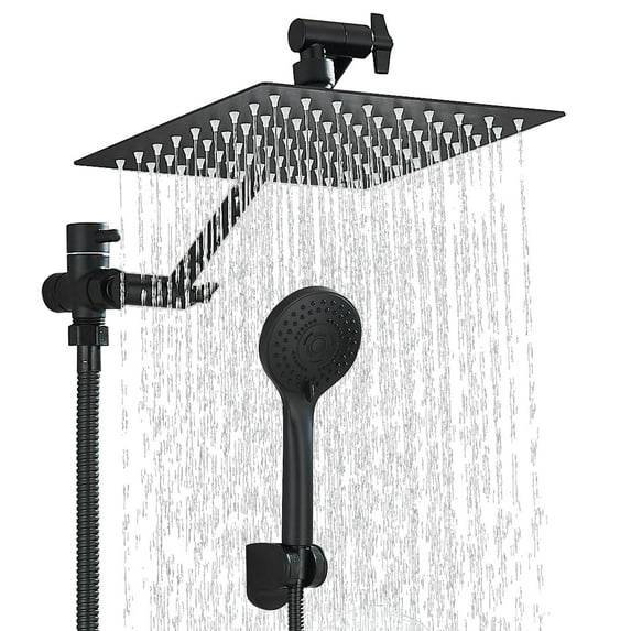 CES 8 Inch All Metal 3-Way Rain Shower Head, High Pressure Shower Head with Handheld Spray Combo - Upgrade Extension Arm Height Adjustable - 5 Spray Filtered Shower Head Matte Black