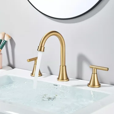 Gold Bathroom Sink Faucet Widespread 3-Hole 2 Swan Handles Deck Mount ...