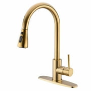 CES Brushed Gold Kitchen Faucet with Pull Down Sprayer, Single Handle Gold Kitchen Sink Faucet Stainless Steel Brass Copper Commercial