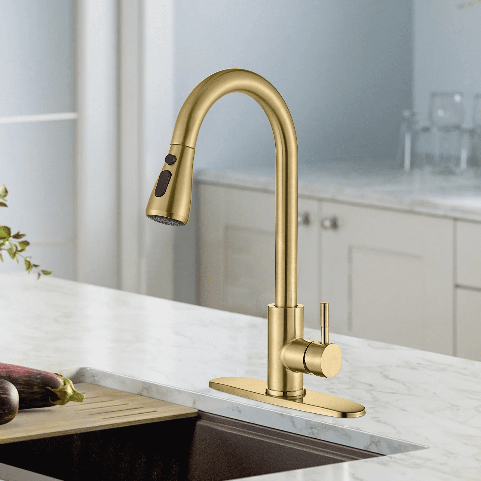 Brushed Gold Touch On Kitchen Faucet with Pull Down Sprayer, shops Single Handle Brass