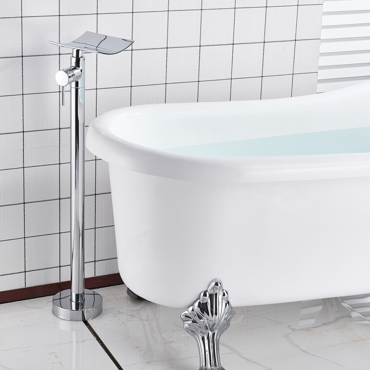 CES Freestanding Bathroom Tub Faucet Floor Mount Waterfall Tub Filler