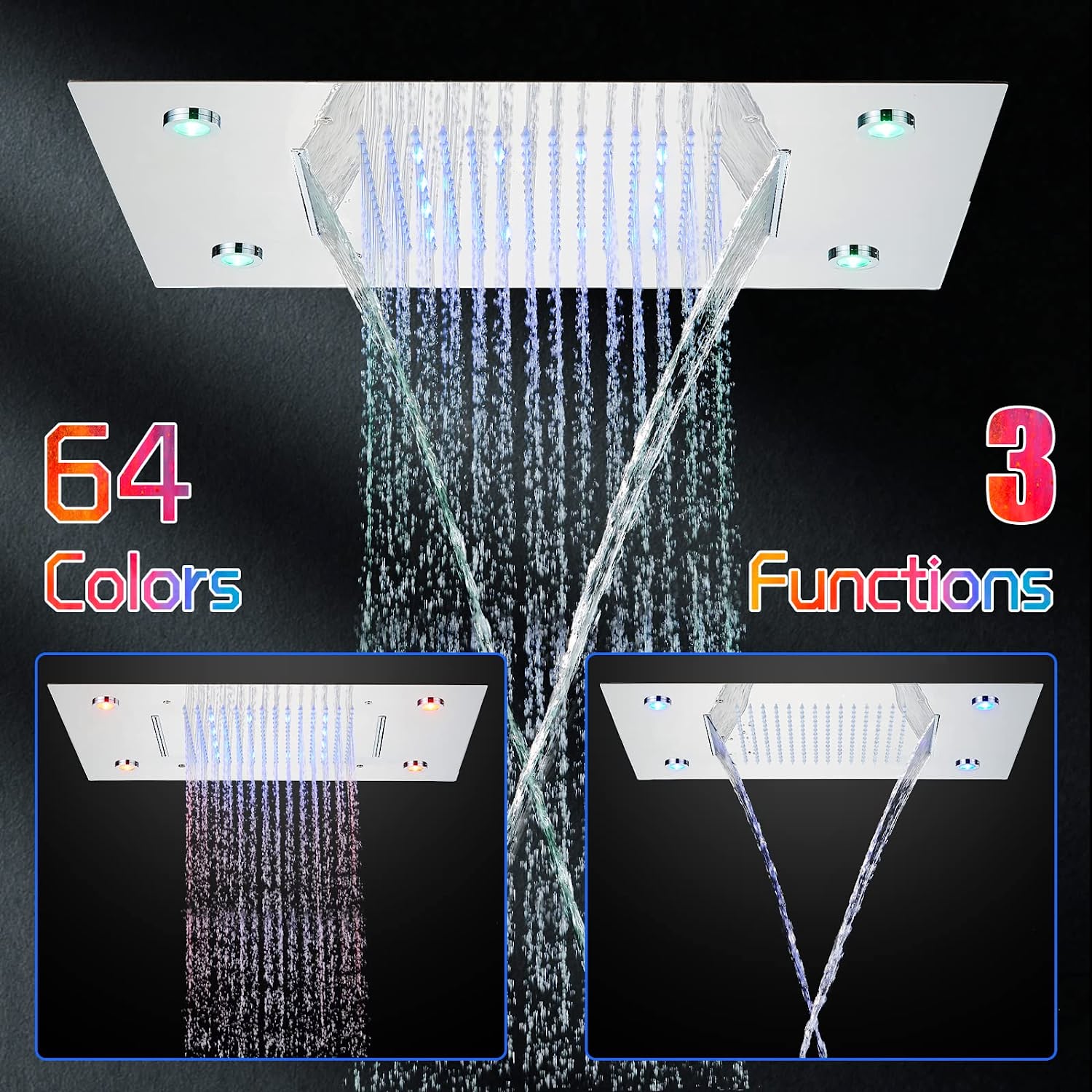 CES Luxury LED Rain Shower Head, Brushed Nickel Stainless Steel, High ...