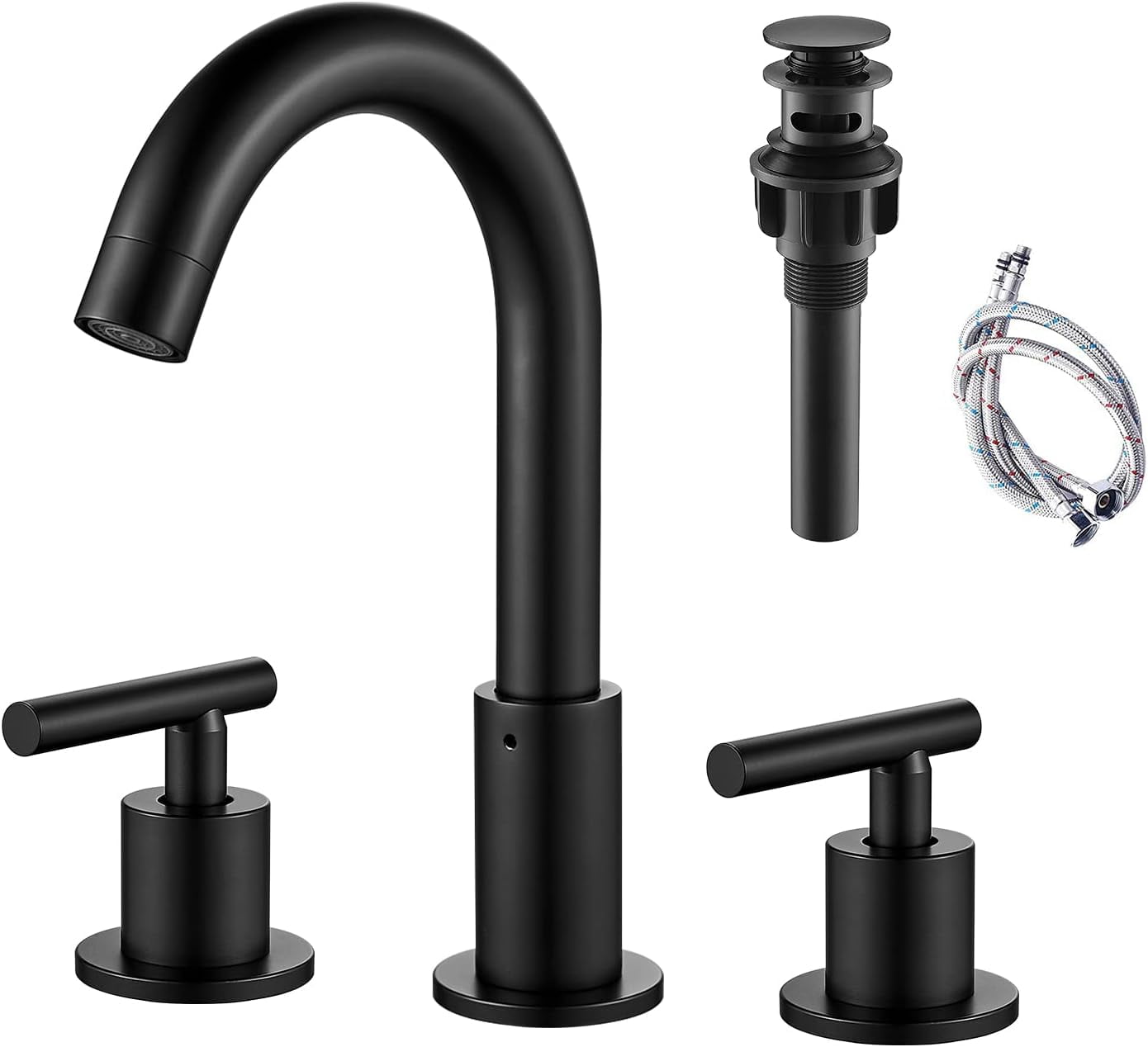 CES Black Matte 8 Inch, 3 Hole Mount Bathroom Faucet with 2 Handles and ...