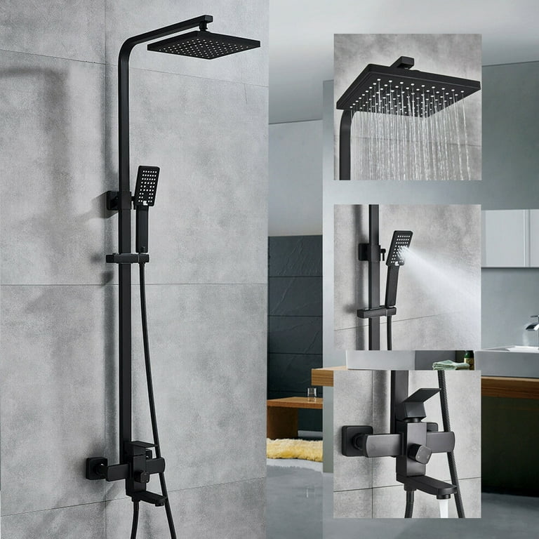 8 Rainfall Bathroom Shower Set Faucet W/Tub Mixer Tap Wall Mounted Matte  Black