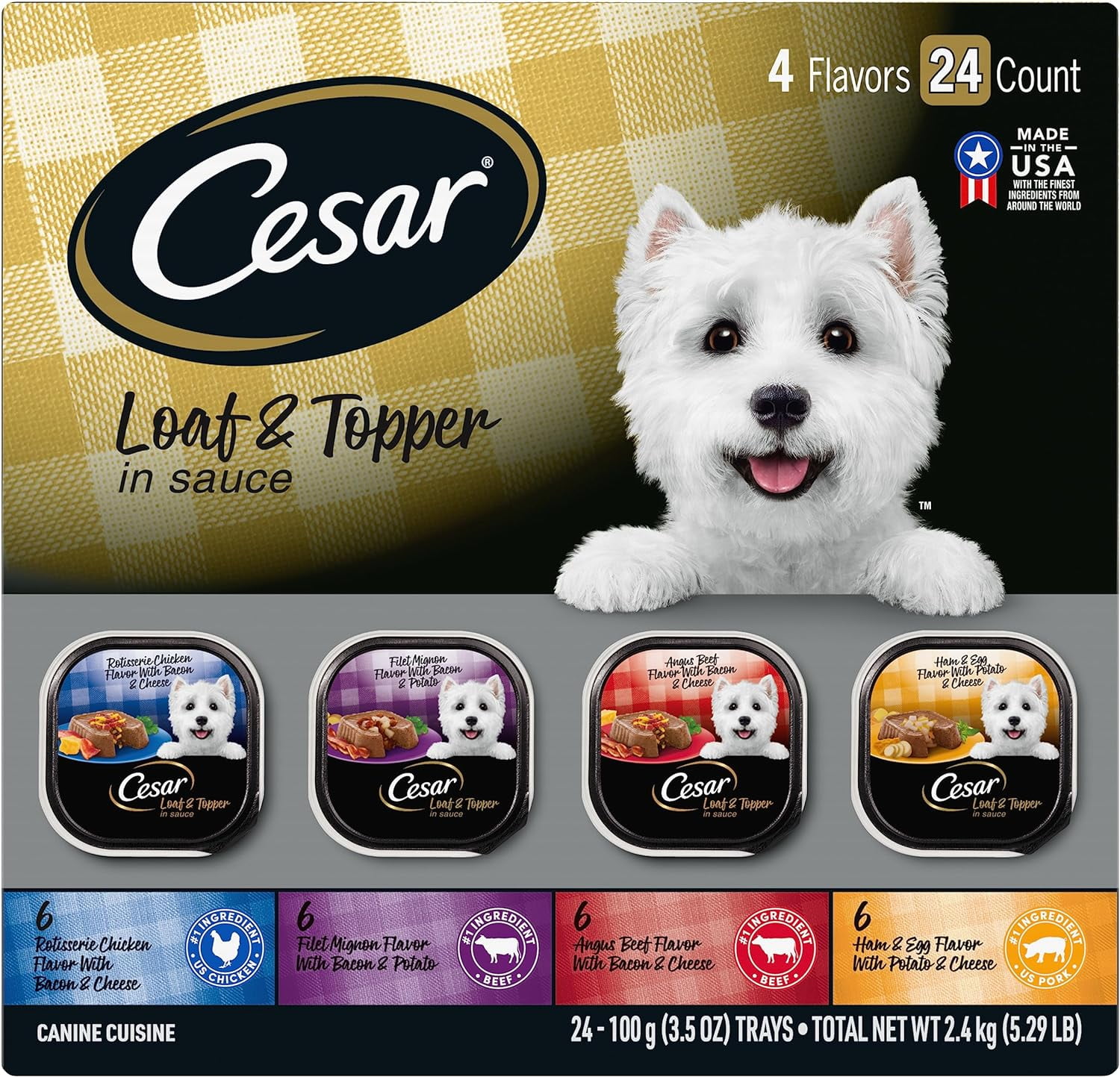 CESAR Adult Wet Dog Food Loaf in Sauce Rotisserie Chicken, Filet Mignon