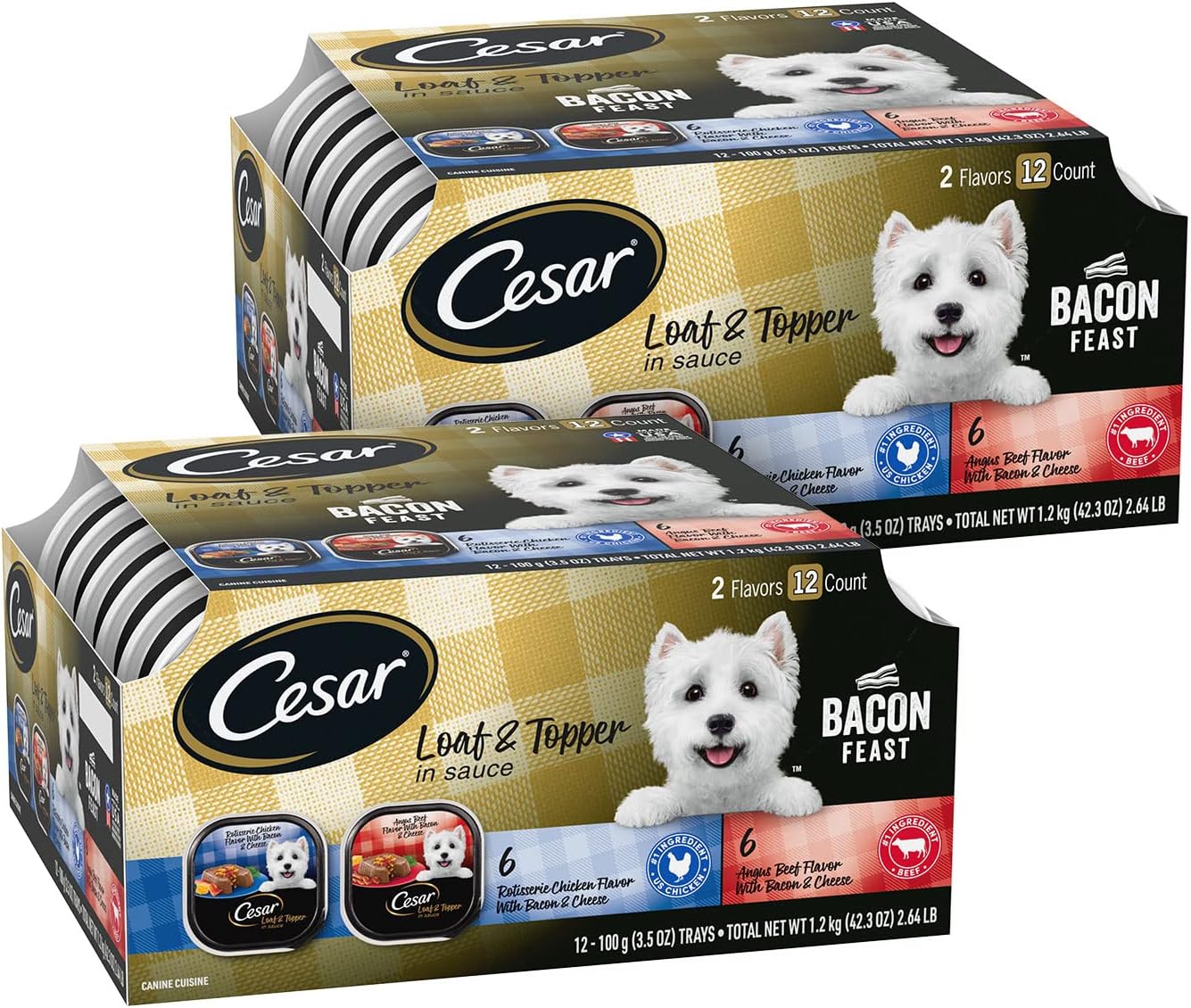CESAR Adult Wet Dog Food Loaf & Topper in Sauce Bacon Feast Variety