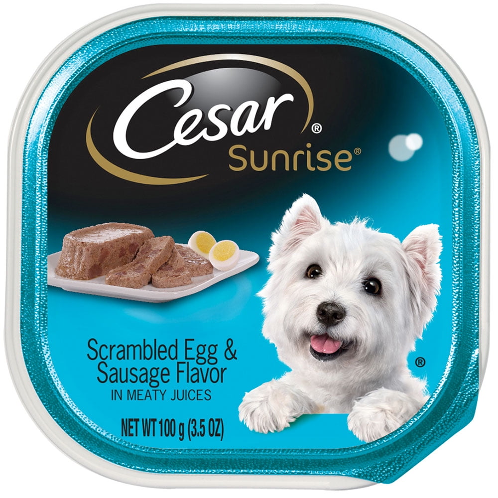 CESAR Soft Wet Dog Food Classic Loaf in Sauce Scrambled Egg Sausage Flavor 3.5 oz. Easy Peel Tray