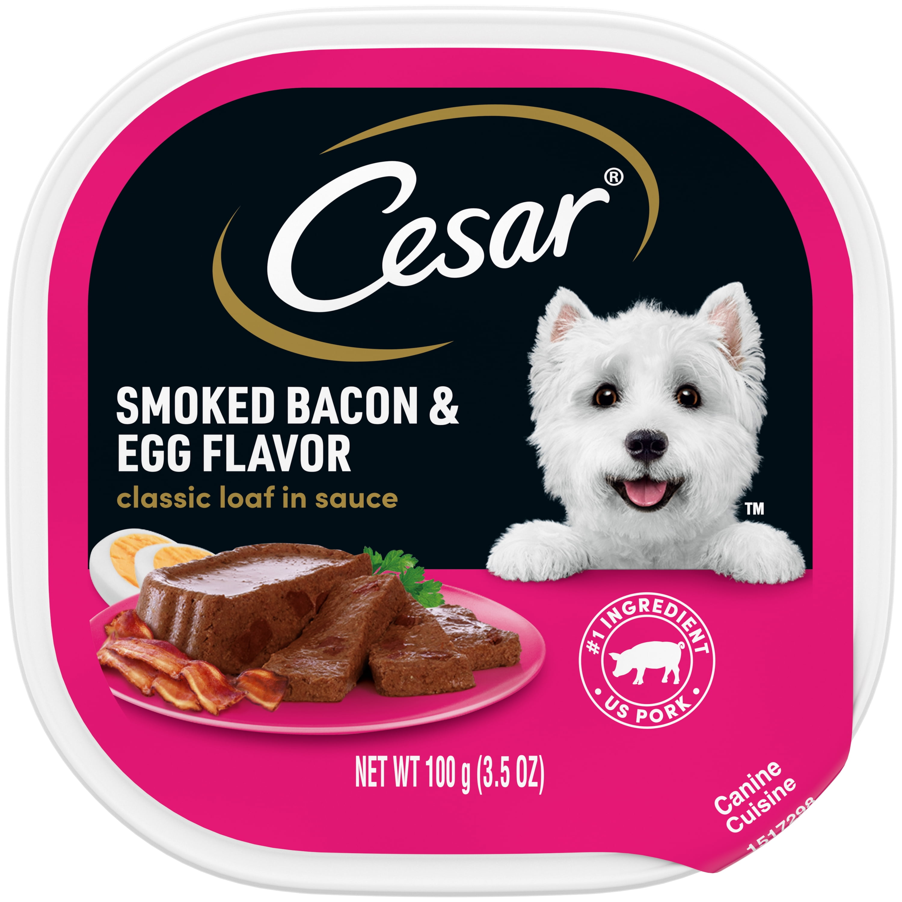 CESAR Soft Wet Dog Food Classic Loaf in Sauce Smoked Bacon & Egg Flavor, 3.5 oz. Easy Peel Tray