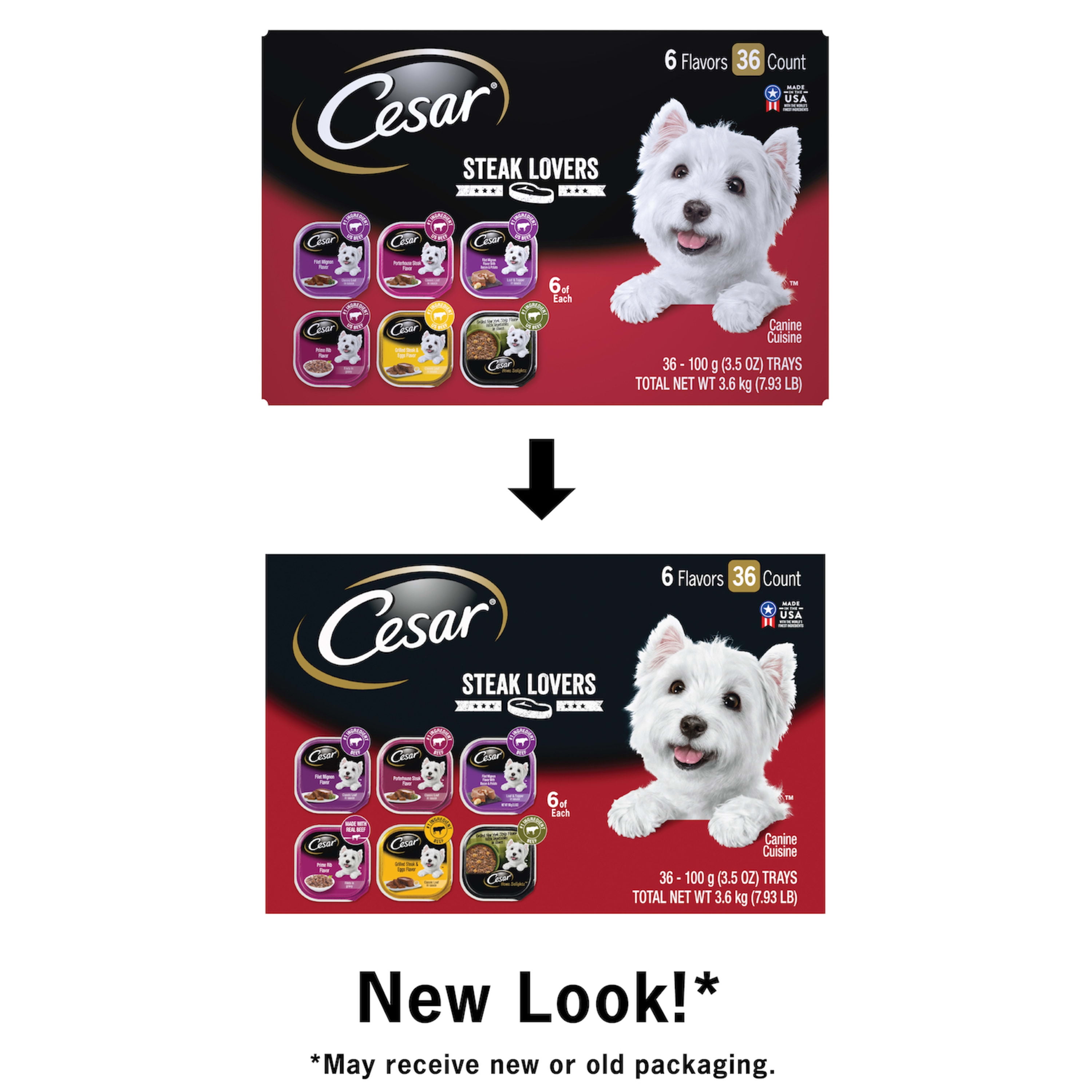 CESAR Steak Lovers Wet Dog Food Toppers Variety Pack, (36 Pack) 3.5 oz