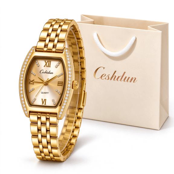 CESHDUN Watches for Women Elegant Dress Watch, Crystal Accent Quartz Wrist Watch with Stainless Steel Bracelet, Roman Numeral Dial, Daily Splash Resistant Ladies Watch, Gift for Women
