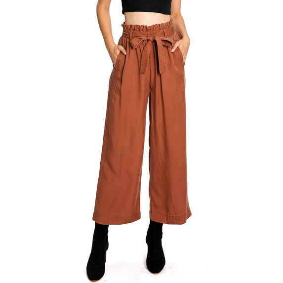 CEST TOI Womens High Rise Paper-bag Waist Cropped Wide Leg Culotte Pants (L, Rust)