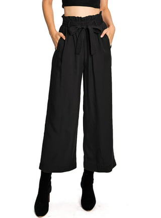 fartey Wide Leg Pants for Women 2023 High Paperbag Waist Solid Color Slim Trousers  with Waist Tie Pockets Lounge Vacation Work Pants 