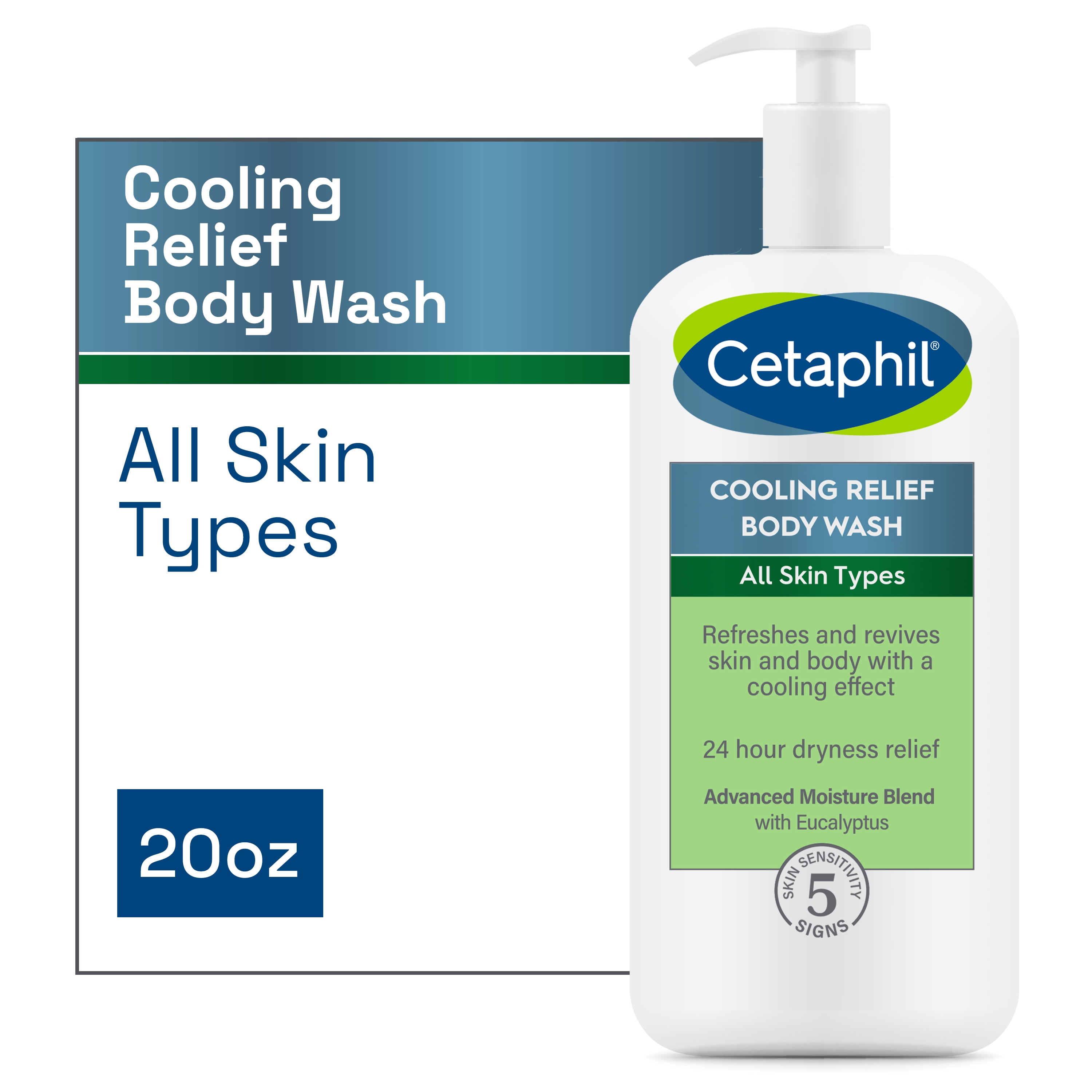 CETAPHIL Cooling Relief Body Wash for All Skin Types, Soothing Eucalyptus, 20oz