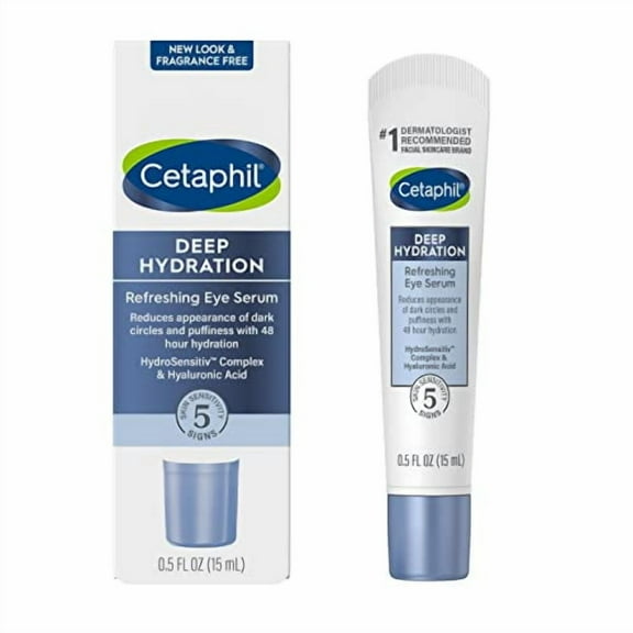 CETAPHIL Deep Hydration Refreshing Eye Serum, 0.5 fl oz, 48Hr Hydrating Under Eye Cream to Reduce the Appearance of Dark Circles, With Hyaluronic Acid, Vitamin E & B5 (Packaging May Vary)