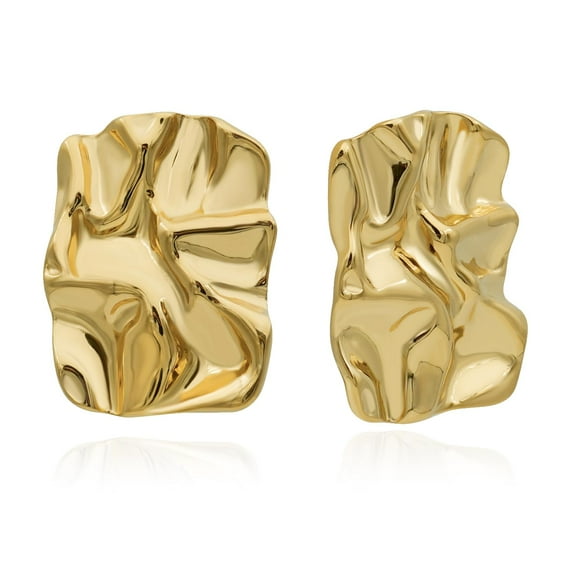 CETVLY Hammered Gold Plated Stainless Steel Rectangle Ear Stud Earrings for Women,Chunky Geometric Square Large Earrings,Statement Texture Earrings Tarnish Free Trendy Minimalist Jewelry(gold)