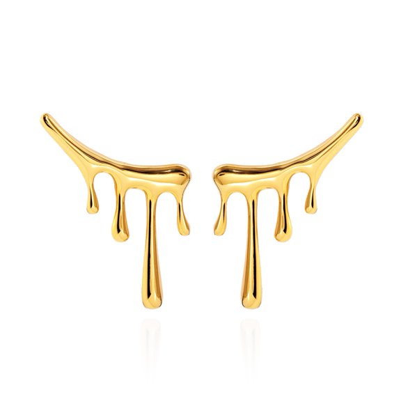 CETVLY Statement Melting Mixmatch 18K Gold Plated Liquid Drip Ear Stud Earrings for Women, Irregular Water Drop Modern Trendy Earrings, Sterling Silver Post Dripping Unique Aesthetic Cool Jewelry