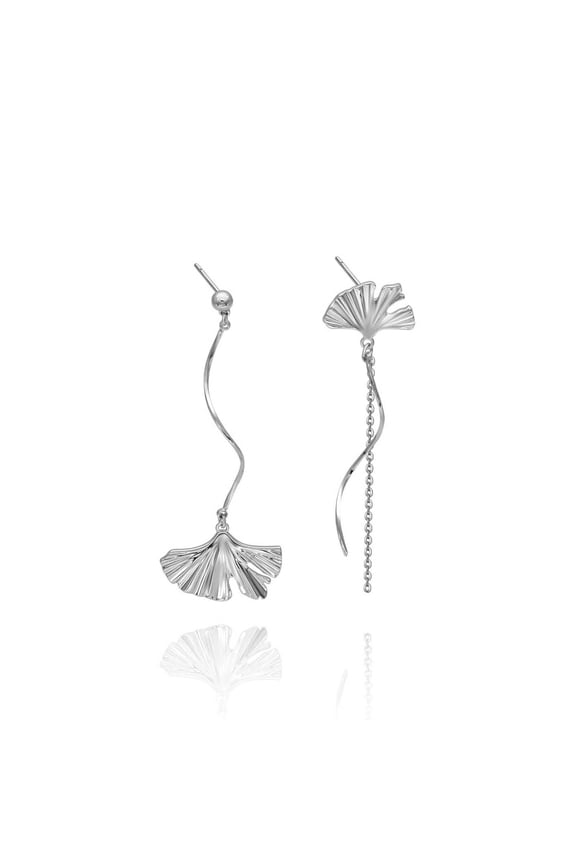 Stylish Silver Ginkgo Spiral Floral Dangle Drop Earrings for Women,Modern Chandelier Dangly Earrings,Mixmatch Threader Earrings,Cool Flower Jewelry
