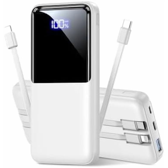 CEWIIAOA Portable Charger Power Bank - 15000mAh Battery Pack Portable Phone Charger with Built in Cable 22.5W Fast Charging Powerbank Compatible with iPhone Android Samsung Phone, Lavender