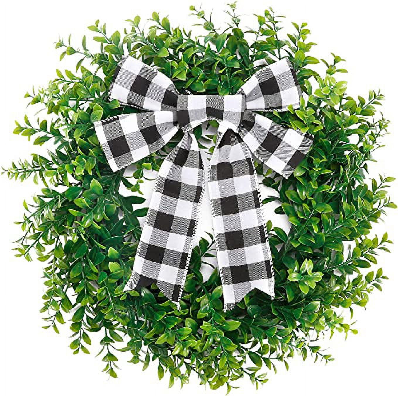 CEWOR 15in Artificial Boxwood Wreath Spring Summer Wreath Faux Greenery