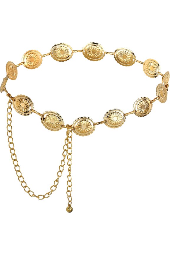 2 Pcs Boho Belt Women's Waist Chain Belt Gold Metal Western Belt Adjustable Vintage Dress Jeans Waist Chain for Women Alloy Belt Metal Waistband, Gold