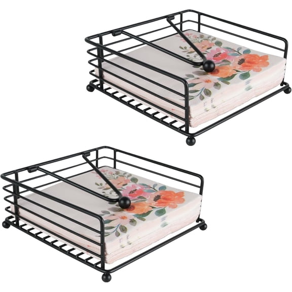 CEYAZYE 2 Pcs Napkin Holders for Table, Metal Flat Serviette Holder with Weighted Arm, Paper Napkin Holder Dispenser for kitchen Home Restaurants Cafes Weddings Bar (Black)