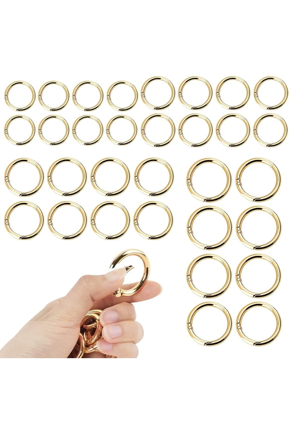32PCS Spring O Ring Snap, 4 Size Zinc Alloy Round Carabiner Clip, Light Gold Metal Keyring Buckle DIY for Binder Keychain Bag Purse Handbag(0.79,0.94,1.1,1.3 Inch, Light Gold)