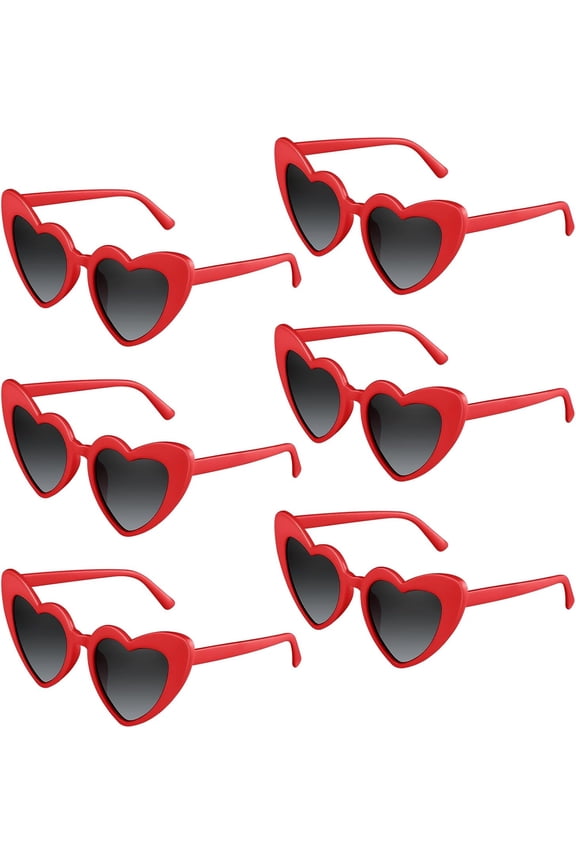 6/12/24/48 Pack Heart Sunglasses Fashion Heart Shaped Glasses Bachelor Party Sunglasses Women's Wedding Party,Red