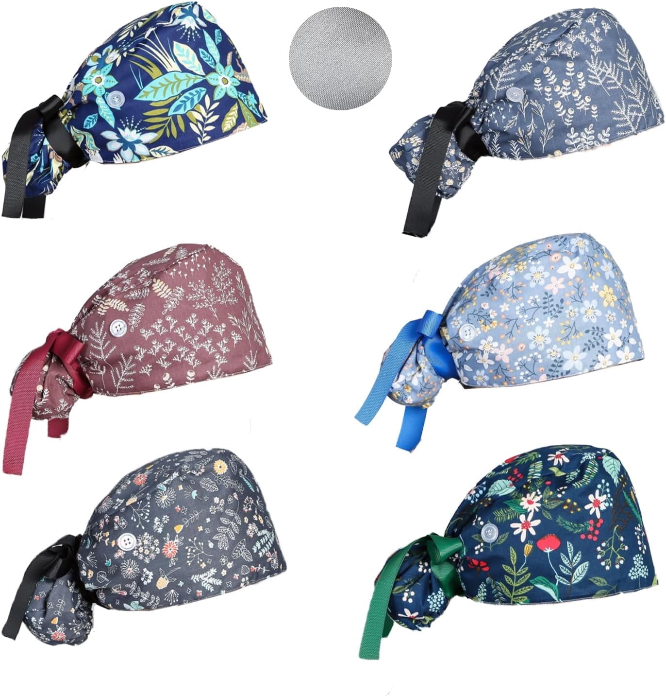 6 Satin Lined Scrub Caps Adjustable Tie Back Ponytail Surgical Nurse Hats Pony Scrub Cap UK – Ponytail-Friendly Theatre Hat – Medicus Caps main image 3