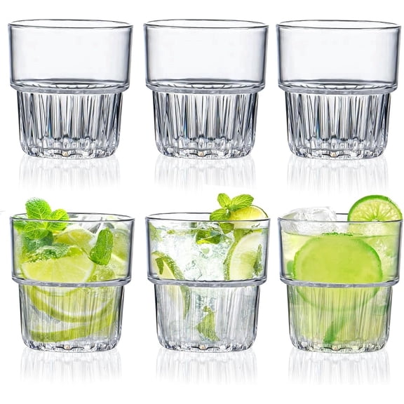 CEYAZYE 6PCS Plastic Glasses, 6.76 OZ Clear Tumblers, 200ML Reusable Coffee Cup, Small Drinking Glasses for Adults, Acrylic Cocktail Cups for Home Camping BBQ