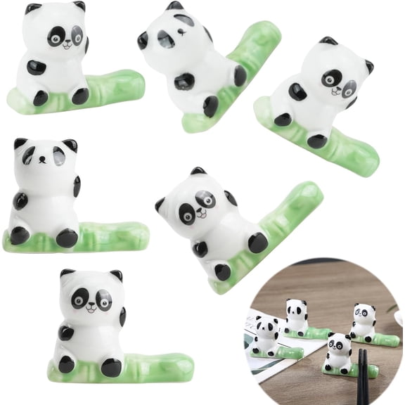 CEYAZYE 6Pcs Ceramic Chopstick Rest Set Panda Bamboo Chopstick Holders Fun Chopstick Rests for Forks Spoons Knives Cute Chopstick Rests Perfect Gift for Friends