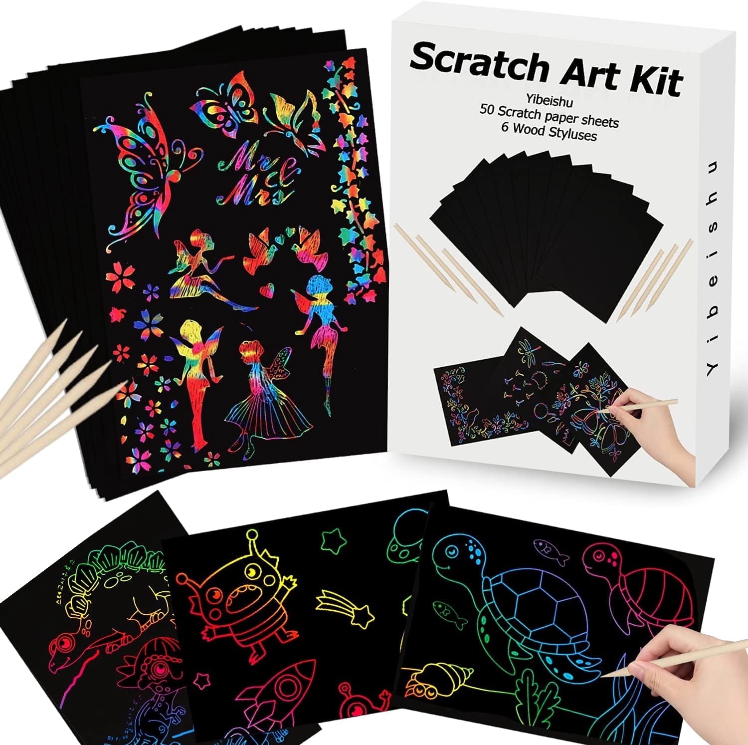 Magic Scratch Notes CEYAZYE Art Set Rainbow Magic Scratch Off Paper Black Scratch Sheets ...