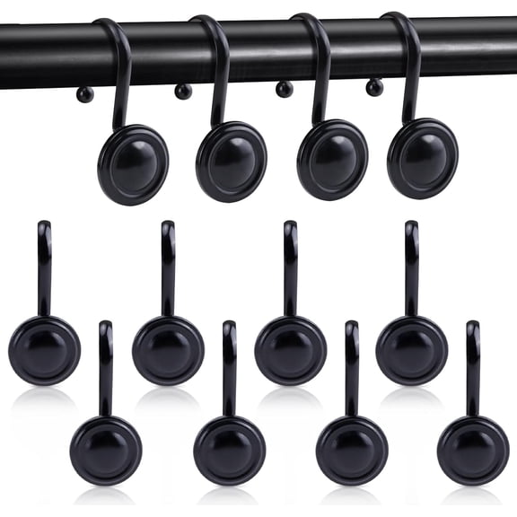 CEYAZYE Black Shower Curtain Hooks Rust Proof, Metal Shower Hook Round, Vintage Shower Curtain Rings, Senior Decorative Bathroom Curtain Liner Window Rods Hook, Set of 12