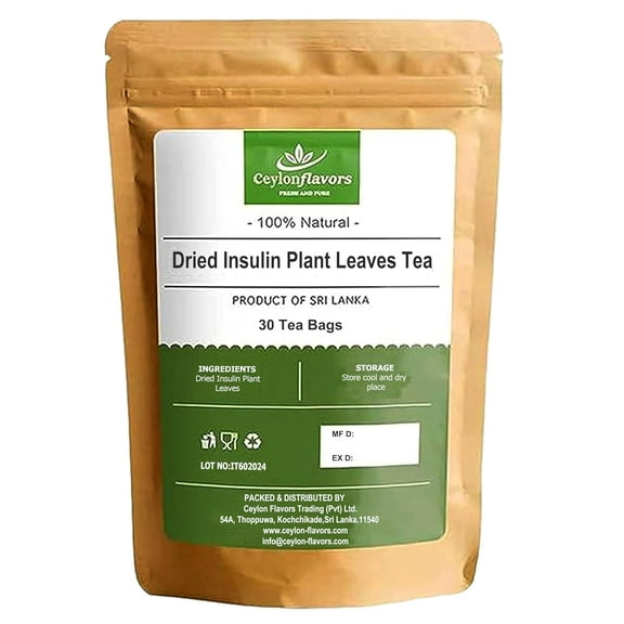 CEYLONFLAVORS FRESH AND PURE Naturally Grown Insulin Plant Leaves Tea Bags | 30 count