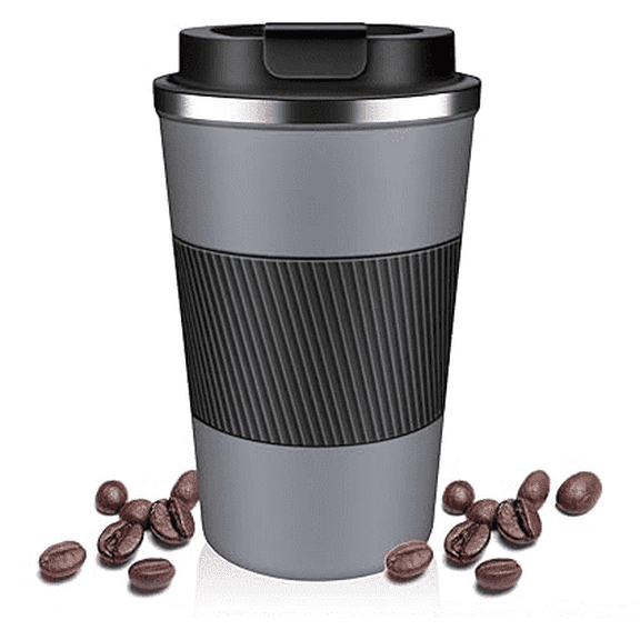 CEZOUAE 17oz Stainless Steel Travel Coffee Mug, Non-Slip Silicone Sleeve Tumbler with Pressure Relief Flip Lid, Double Wall Vacuum Cup Fits Car Cup Holder for Hot Cold Drinks  GRAY