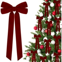 CEklwe 12Pcs 5in X 10in Burgundy Velvet Ribbon Bows Christmas Tree Decorations, Xmas Ornaments Vintage Christmas Decor for Tree Home Party Front Door Vintage Wreath Holiday Decor