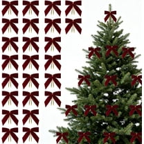 CEklwe 24 Pcs Burgundy Small Velvet Christmas Bows for Christmas Tree Decorations, 3.5 Inch Xmas Velvet Ribbon Bow Ornaments for Christmas Farmhouse Wreath Garland DIY Craft Gift Wrapping Decorative