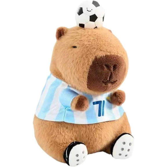 CEklwe Capybara Plush Toy with Soccer Ball & Jersey, 9" Soft Stuffed Animal Soccer Player, Cute Brown Rodent Plushie for Soccer Fans, Sports Room Decor, Birthday Gift for Fans and Teens