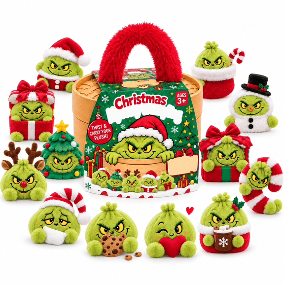 CEklwe Christmas Monster Stuffed Dumpling Plush Toys,5.9inch Christmas Stuffed Animal Surprise Basket, Green Holiday Plush Toy for K'ids Birthday Gifts and Christmas Stocking Stuffers