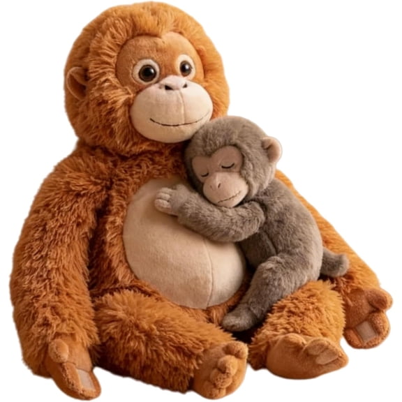 CEklwe Punch Monkey Plush, Orangutan Mom & Baby Plush Toy, Adorable and Cuddly Monkey Stuffed Animal, Soft and Huggable Orangutan Doll, Cute Monkey Collectible Plush for Teens, Adults