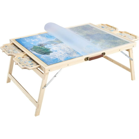 CF 1500 Piece Puzzle Table with Folding Legs, 4 Drawers and Cover, 34x25 in Portable Wooden Board, Jigsaw Puzzle Accessories for Adults, Organizer & Storage System, Birthday Gift for Mom